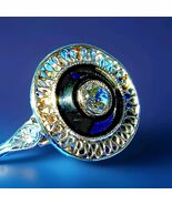 EARTH MINED Diamond Onyx Original Deco Engagement Ring Antique Platinum ... - $2,750.25