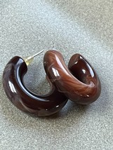 Vintage Thick Brown Swirl Plastic HOOP Earrings for Pierced Ears – 1 inches in - £8.85 GBP