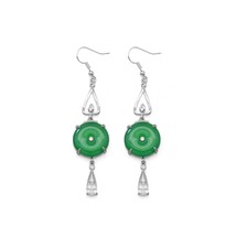 Silver Green Jade Earrings, Sku#LX348 - £10.36 GBP