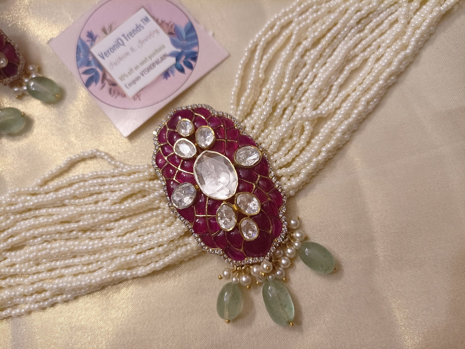 VeroniQ Trends-Cocktail Pearl Choker Necklace in 92.5 Silver Moissanite Polki Item image 4