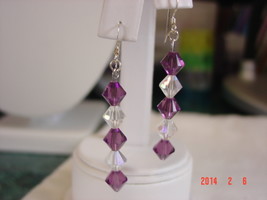 Amethyst &amp; Clear Iridescent Swarovski Crystal Dangle Earrings - Free Shipping - £10.16 GBP