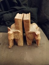 Large OOAK Wood Elephant Teak Bookends Hand Carved - Vintage From Vietnam - £25.57 GBP