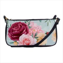 Roses Peonies Floral Flower Art Black Shoulder Clutch Bag Purse Handbag - £36.10 GBP