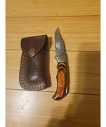 JW Steel Crafts Damascus Pocket Knife Brown &amp; Dark Wood Handle - $125.12 CAD