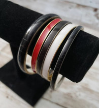 Set of 5 Bracelets / Bangles -  Solid Black, White, Red - £10.41 GBP