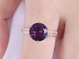 2.30Ct Simulated Amethyst Engagement Solitaire Ring 14k Rose Gold Plated Silver - £94.76 GBP