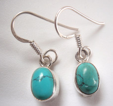Simulated Turquoise Oval 925 Sterling Silver Dangle Earrings Small - £6.41 GBP