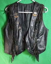 Ladies Biker Style Black Leather Snap Close Vest Made by STEER BRAND XL HOG - $637.82 MXN