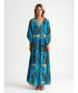 Indian Handmade Animal Print V neck Blue Cotton Summer Dress, Block Prin... - $41.99