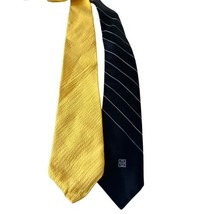 Lot Of 2 Givenchy Neckties Vintage Blue Striped with Logo Yellow Textured Tie - £26.29 GBP