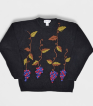 Vintage Sweater Bee Sweater Womens S Black Grapes Vineyard 3D Knit Crewneck - $33.72