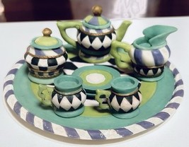 Vintage Miniature Tea Set  Rare Harlequin Design Resin 9 Pieces 1997 You... - $13.86