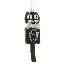 RETRO CAT CLOCK ORNAMENT 5&quot; Glass Cute Black Kit Kitty Cat Christmas Tre... - $405.73 MXN