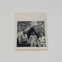 WW2 Soldiers Black and White Photograph 3 Soldiers in Front of Tent - $15.83