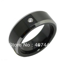 Hot Selling His/Her Best Black Tungsten Ring Shiny Edge With White Stone New Wed - £37.26 GBP