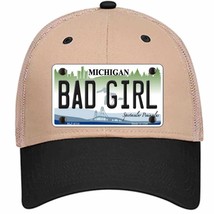 Bad Girl Michigan Novelty Khaki Mesh License Plate Hat - £22.79 GBP
