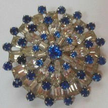 Vintage High End Silver-tone Blue &amp; Clear Layered Prong-set Rhinestone Brooch - £58.33 GBP