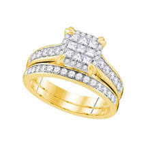 14kt Yellow Gold Princess Diamond Cluster Bridal Wedding Engagement Ring Set - £1,241.73 GBP