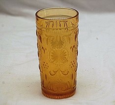 70s American Concord Amber by Brockway Glass 8 oz. Flat Tumbler Textured Scrolls - £10.35 GBP