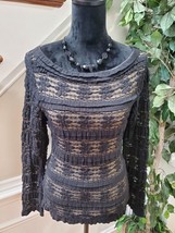 Max Studio Women&#39;s Black Cotton Round Neck Long Sleeve Pullover Blouse Size M - £19.18 GBP