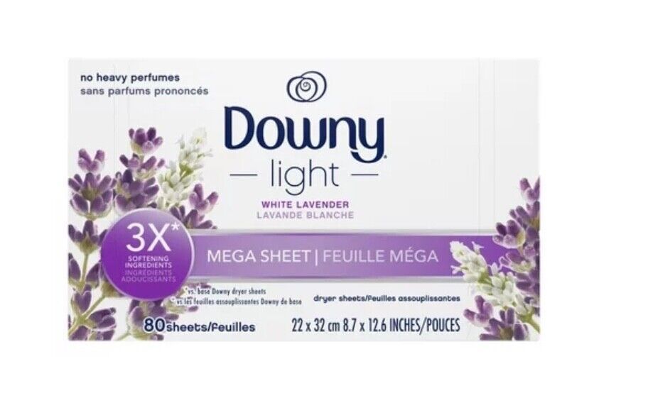 Downy Light Mega Dryer Sheets, White Lavender, Qty 80 - £10.33 GBP