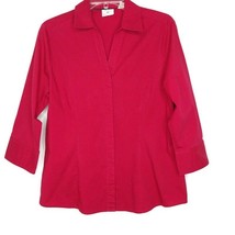 Riders By Lee Womens Size L Blouse Hidden Button Front 3/4 Sleeve  Solid Red - £9.69 GBP