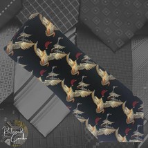 Renaissance Black Flying Ducks Printed Handmade Pointed Necktie Novelty Tie - $16.00