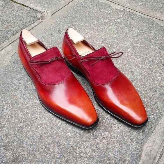 NEW Handmade Men's Red Color Shoes, Men's Leather Suede Lace Up Formal Shoe