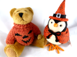 Boyds Bear in Halloween Sweater Plush and Bird 7&quot; &amp; 9&quot; Bear - £11.86 GBP