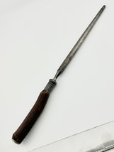 Vintage Honing Rod Knife Sharpener 13.5 Inch Unique Wood Handle Leaf Design READ - £19.78 GBP