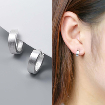 Silver Small Thick Huggie Hoop Earrings For Men Women Simple Hoops Fine Jewelry - £9.59 GBP