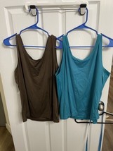 Additions By Chico&#39;s Women&#39;s Tank Tops Sleeveless Teal Brown Set/2 Size ... - £11.36 GBP