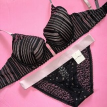 Victoria&#39;s Secret 32DD Soutien-Gorge Ensemble M Culotte Noir Rose Lacets Résille - £63.29 GBP