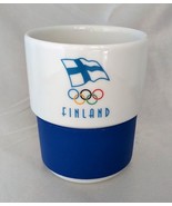 Vintage FINLAND White OLYMPIC Ceramic Mug Cup w/ Wrapped Blue Base - £11.67 GBP