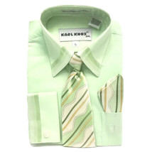 Karl Knox Boys Green Dress Shirt Lime Green Gold Cream Tie Hanky Set Size 5 - £19.33 GBP