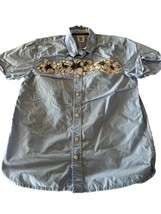 OLD NAVY Boys Sz Large Blue Hawaiian Button Down Cotton Shirt - $9.89