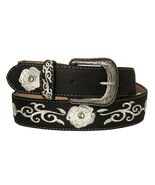 Western Cowboy Belt Black White Leather Removable Buckle Floral Embroide... - €25,92 EUR