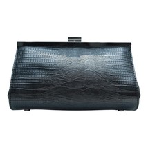 Black  Leather Snake Pattern Frame Clutch Evening Bag Handbag - $98.01