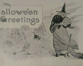 Halloween Postcard Fantasy Running Goblins Witch Black Cat Hay Barton &amp; Spooner - £57.62 GBP