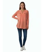 Women Blouse INC International Concept  Plus Size Zip-Pocket Top OX Peach - $18.78