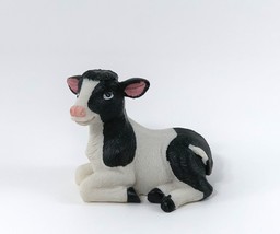 Resin Calf Cow Figurine Lying Down Black and White 3&quot; - £9.43 GBP