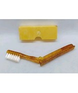 Vintage Collectible Tote-Brush Toothbrush &amp; Case marbled Yellow plastic USA - $13.56 CAD