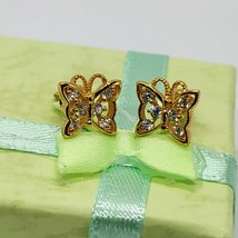14k Yellow Gold Plated Round Simulated CZ Butterfly Ladies Screwback Earrings - £28.56 GBP