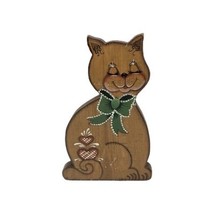 Vintage Folk Art Wooden Puff Kitty Cat Hand Painted Signed &amp; Dated - $421.89 MXN