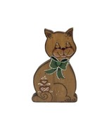 Vintage Folk Art Wooden Puff Kitty Cat Hand Painted Signed &amp; Dated - $421.89 MXN