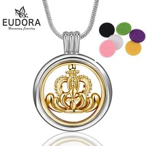 20mm Gold Color Crown Essential Oil Diffuser Perfume Lockets Necklace Aromathera - £19.97 GBP