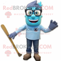 Teal Ice Hockey Stick mascot costume character dressed with a Denim Shirt and Ey - £1,024.36 GBP