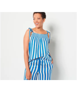Candace Cameron Bure Tie-Strap Smocked Woven Tank (Cobalt Stripe, XS) A4... - £12.98 GBP
