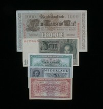 European Misc 5-Notes Lot Belgium Francs, Germany Mark &amp; Netherlands Gulden - $52.46