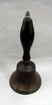 Antique School Desk Brass Hand Bell w/WOOD Handle ~ Original Primitive - £70.02 GBP